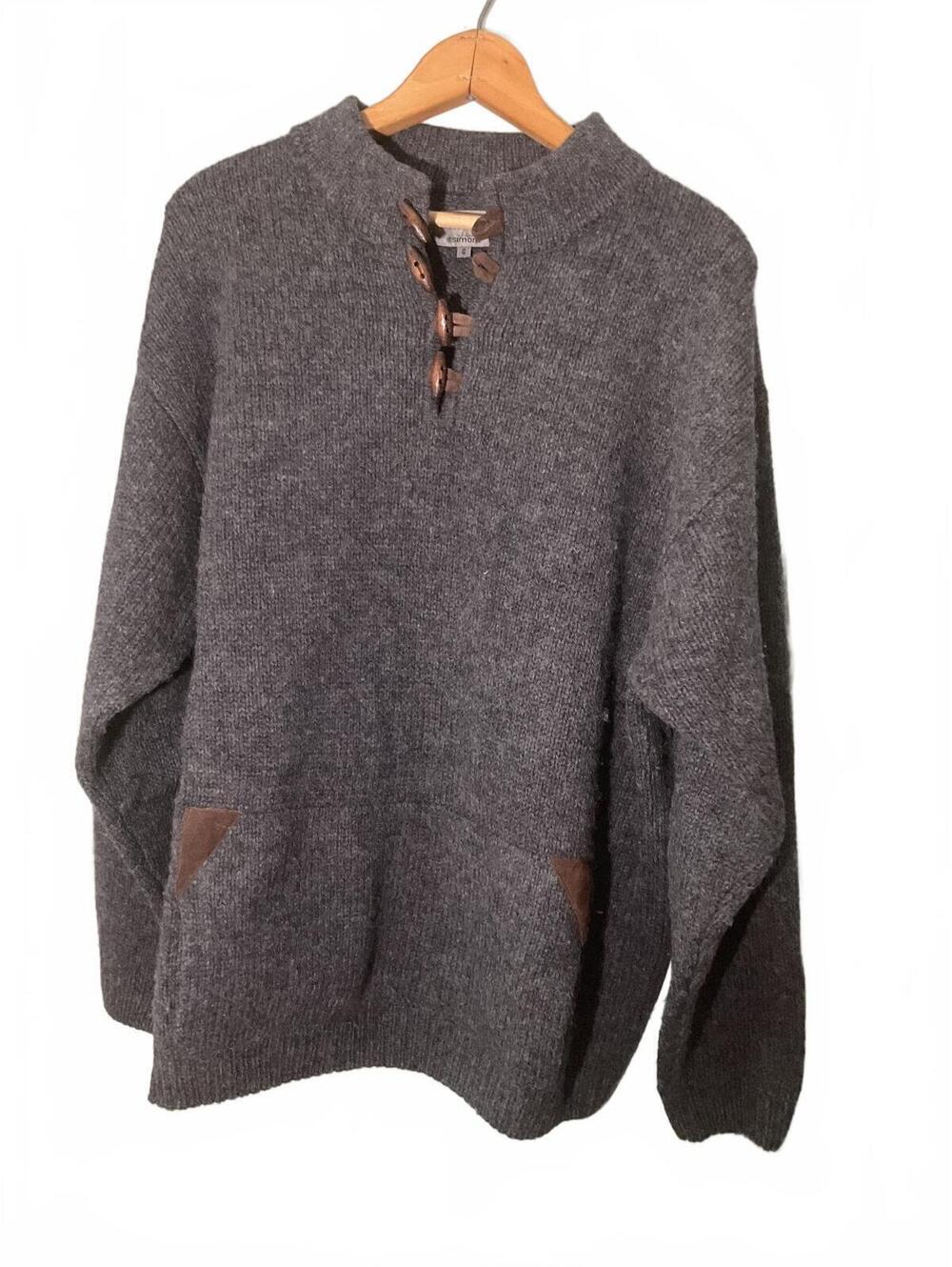 Simons  Gray  Shetland Wool Pullover Sweater Toggle Closure/Pocket Details XL